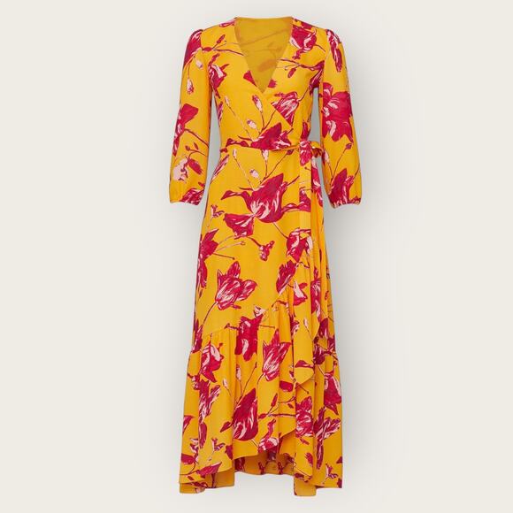 Color Me Courtney Eleanor Floral Maxi Wrap Dress Medium Yellow Pink Romantic - Picture 8 of 10